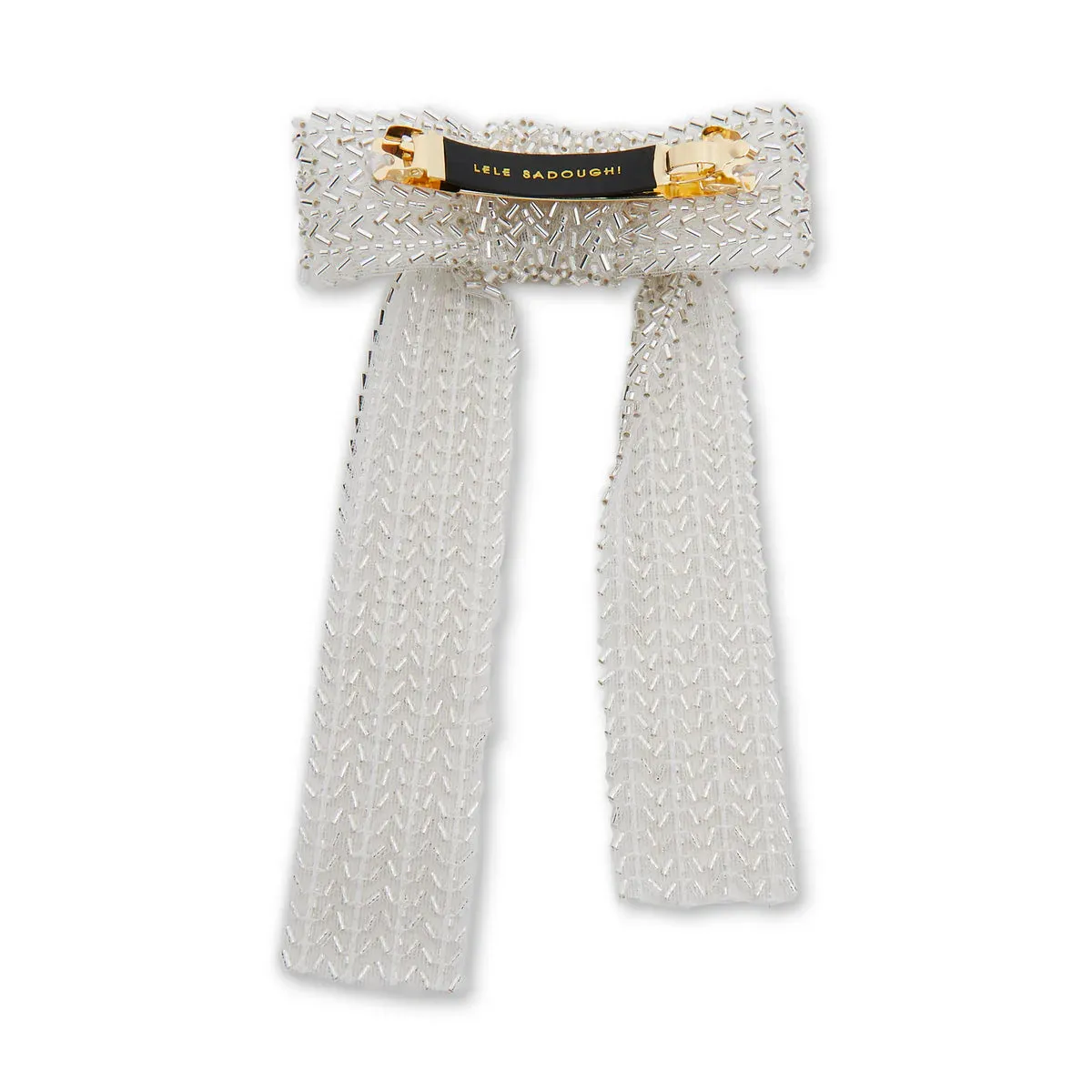 Beaded Bow Barrette ~ Silver Margot