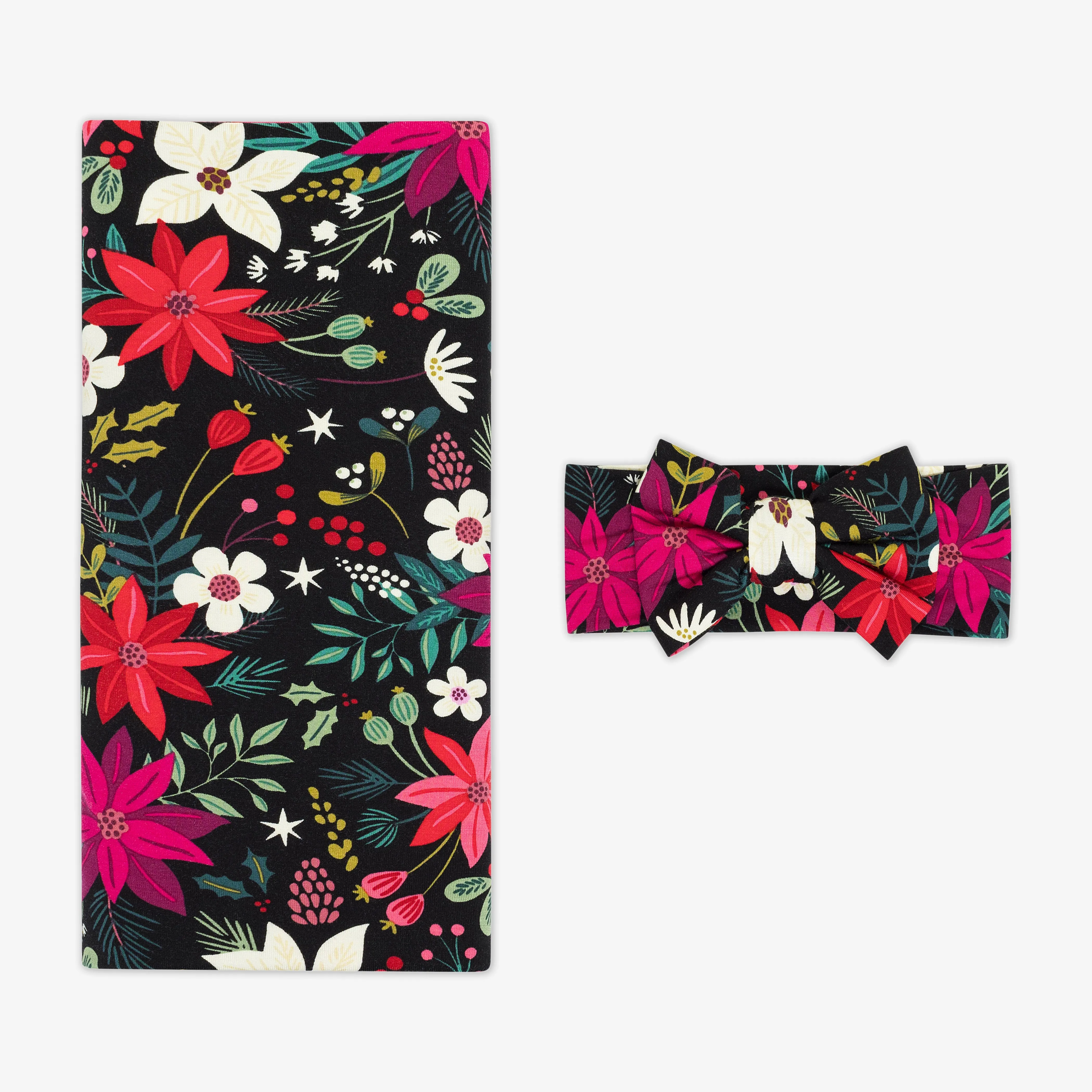 Berry Merry Swaddle & Luxe Bow Headband Set