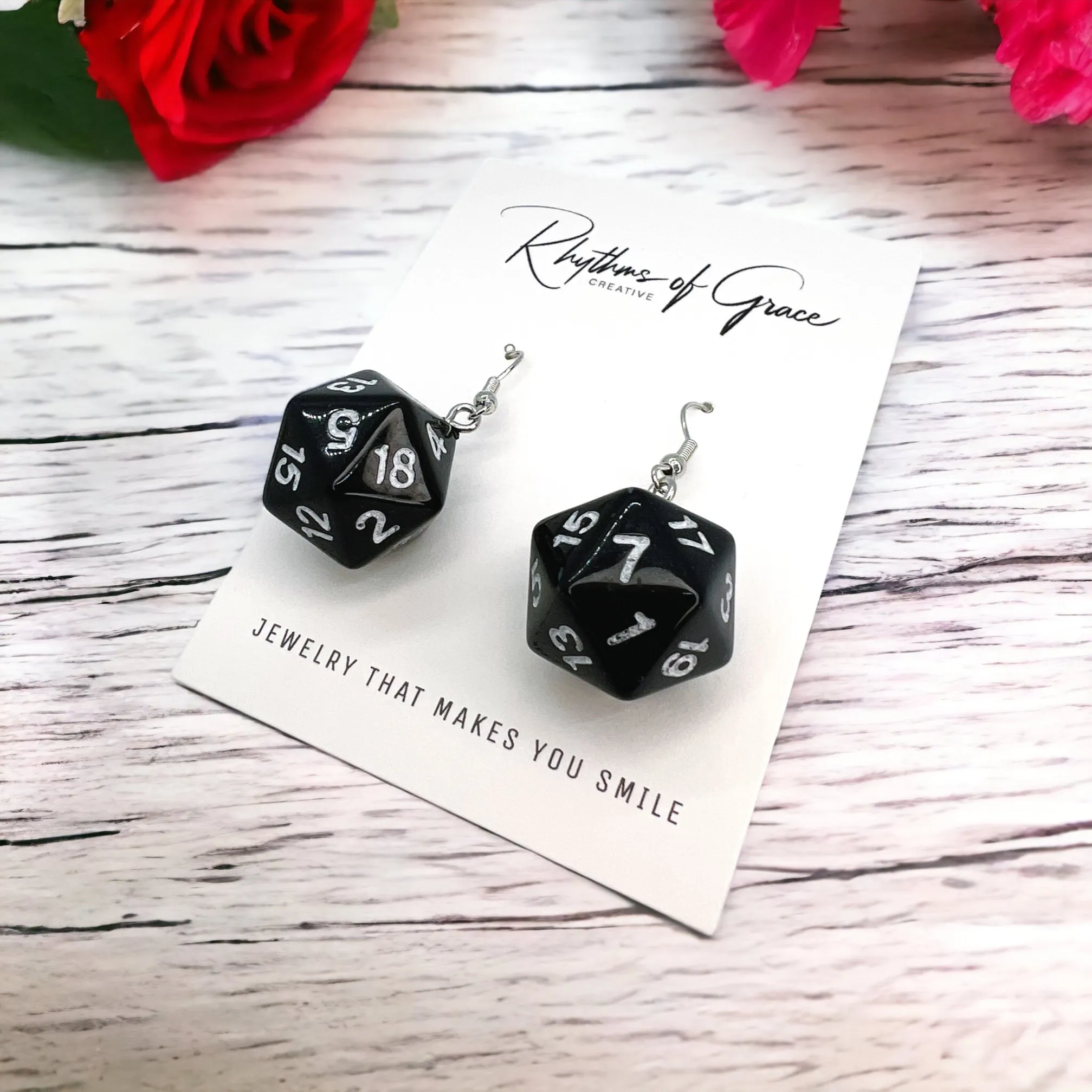 Black Dice Earrings - Dice Accessories, Handmade Earrings, Gaming Accessories, Gambling Earrings