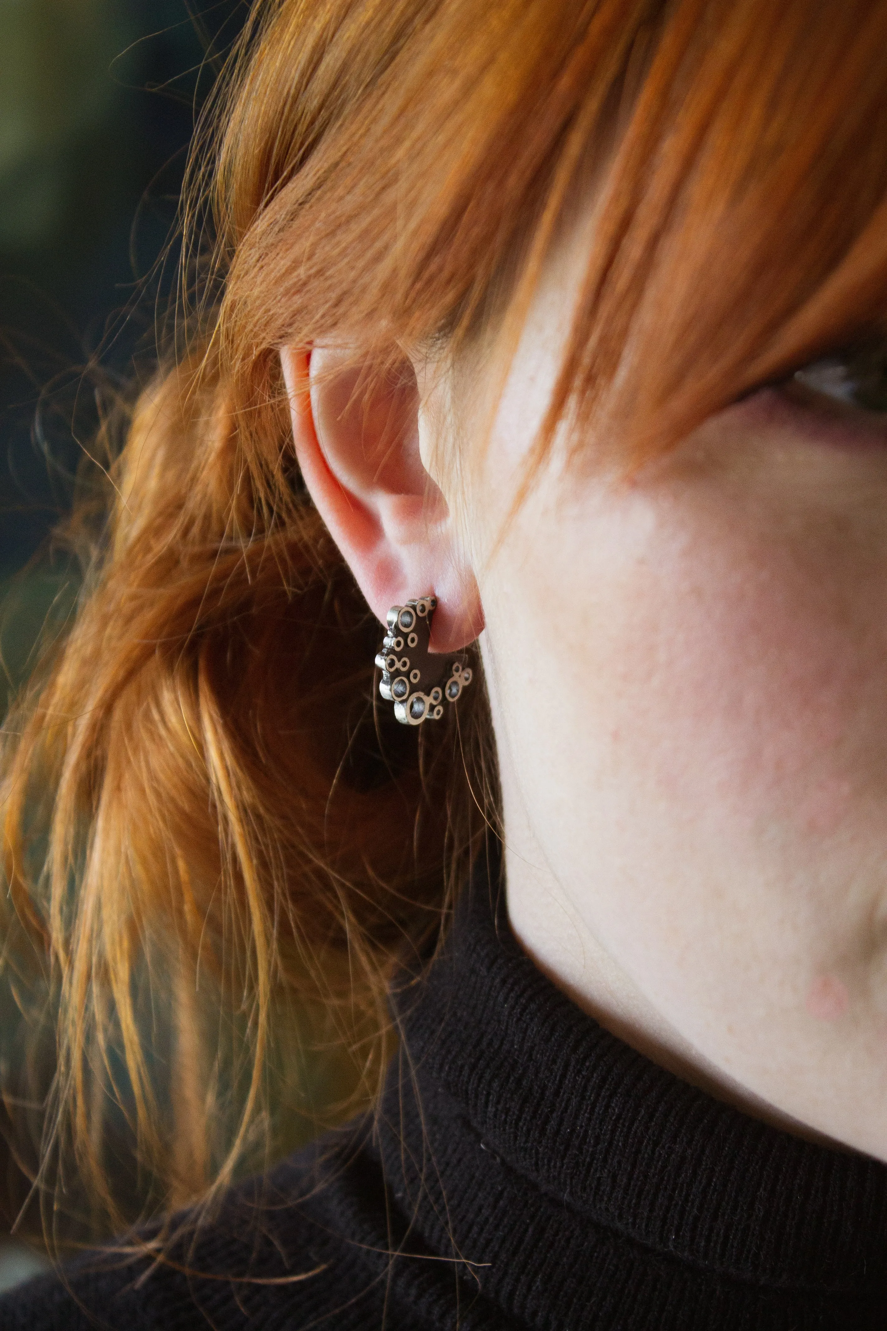Blackened Sterling silver holly studs