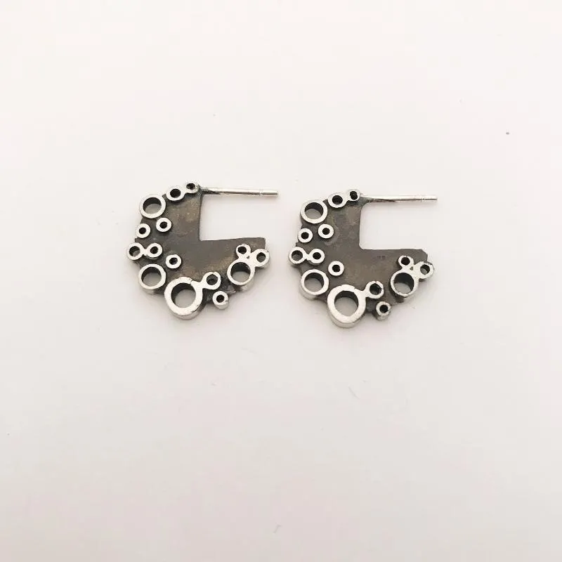 Blackened Sterling silver holly studs