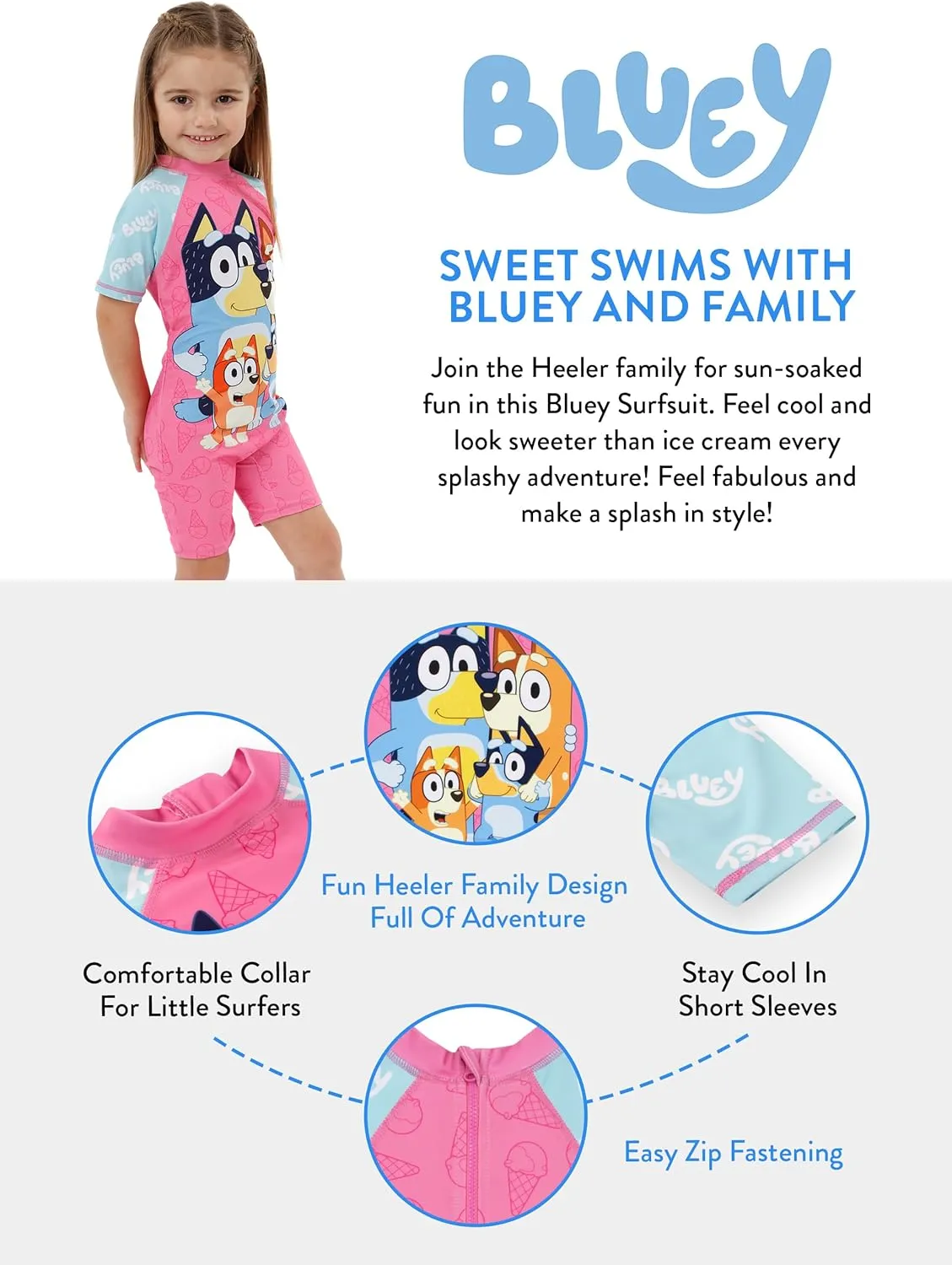 Bluey Swimsuit | Girls One Piece Swimsuits | Bathing Suit Girls | Official Merchandise