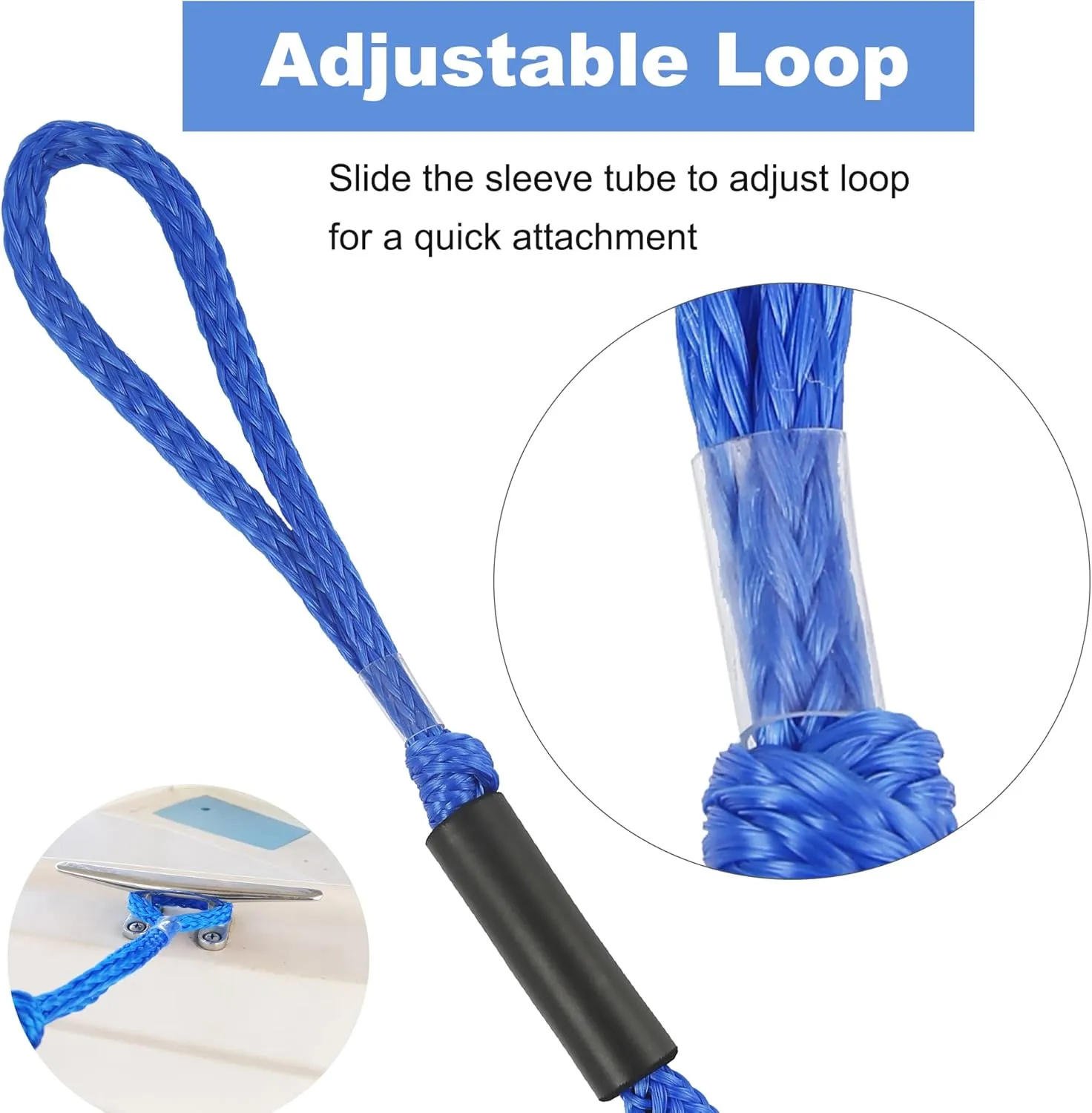 Boat Bungee Dock Lines, Mooring Rope for Docking with Loop, Boat Ropes, Boat Accessories, Quick and Easy Dock for PWC, Kayak, Jet Ski, Seadoo, WaveRunner, Pontoon, Bass Boat (Blue)