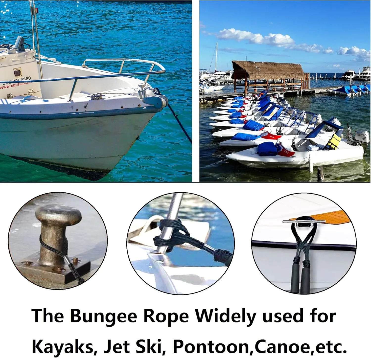 Boat Bungee Dock Lines, Mooring Rope for Docking with Loop, Boat Ropes, Boat Accessories, Quick and Easy Dock for PWC, Kayak, Jet Ski, Seadoo, WaveRunner, Pontoon, Bass Boat (Blue)
