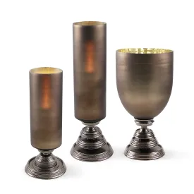 Borealis Glass Hurricane Vase with Aluminum Base