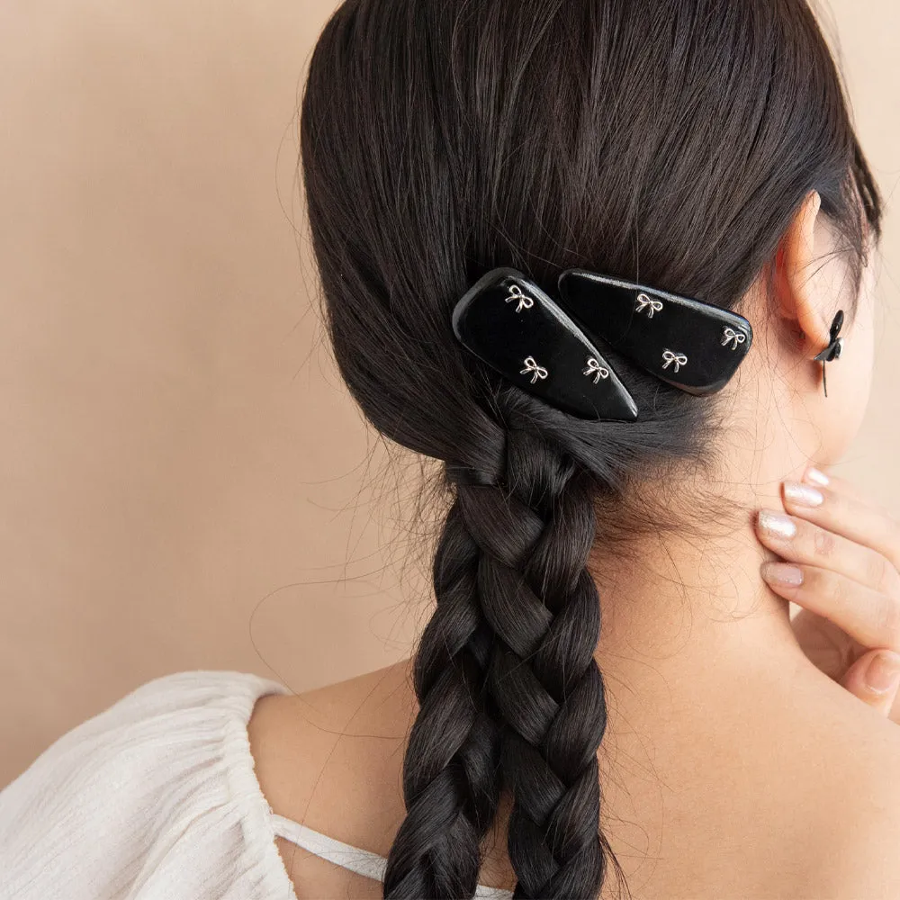 Bow Detail Monotone Snap Clip Set