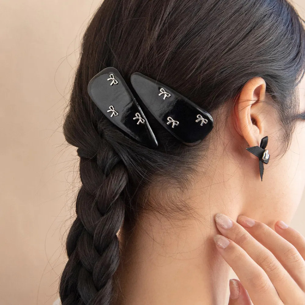 Bow Detail Monotone Snap Clip Set