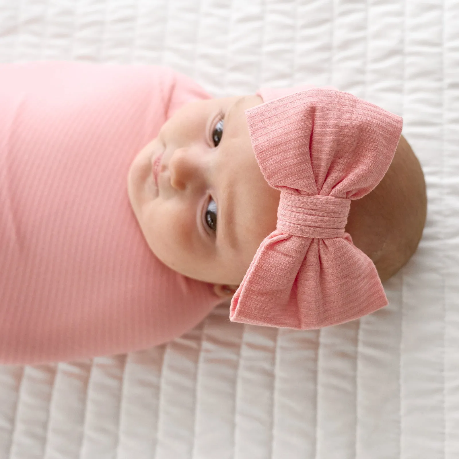 Bubblegum Ribbed Swaddle & Luxe Bow Headband Set