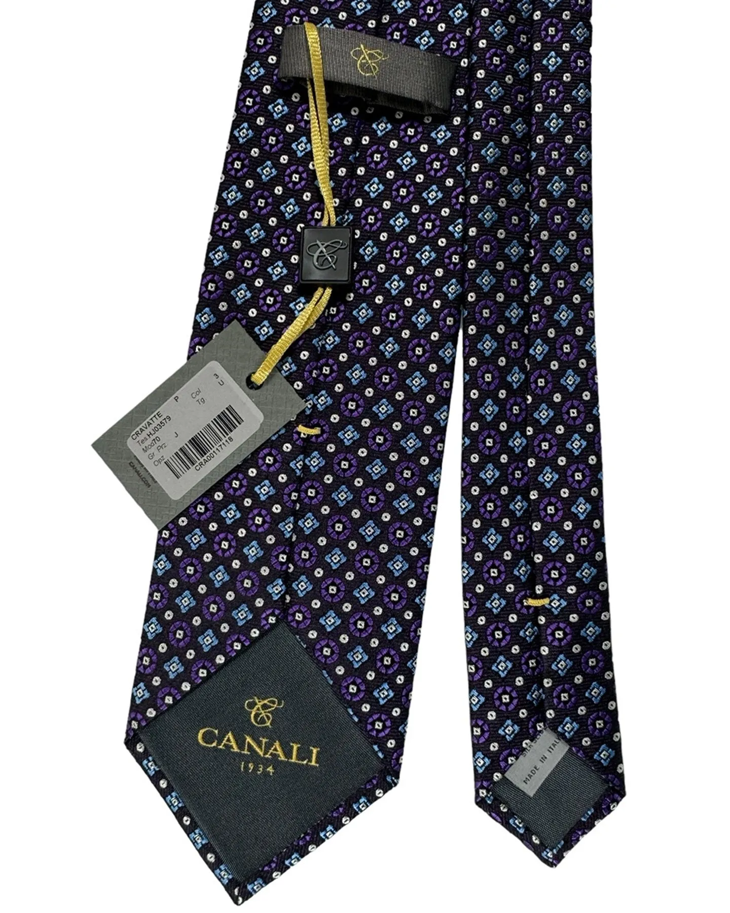 Canali Tie Purple Blue Silver Mini Geometric - Jacquard Silk