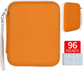 Card Holder for Yoto Cards - 96 Pockets for Yoto Player & Mini Audiobook Cards & Soft Portable Folder with Zipper, Card Binder Holder with 12 Removable Sleeves (Orange)