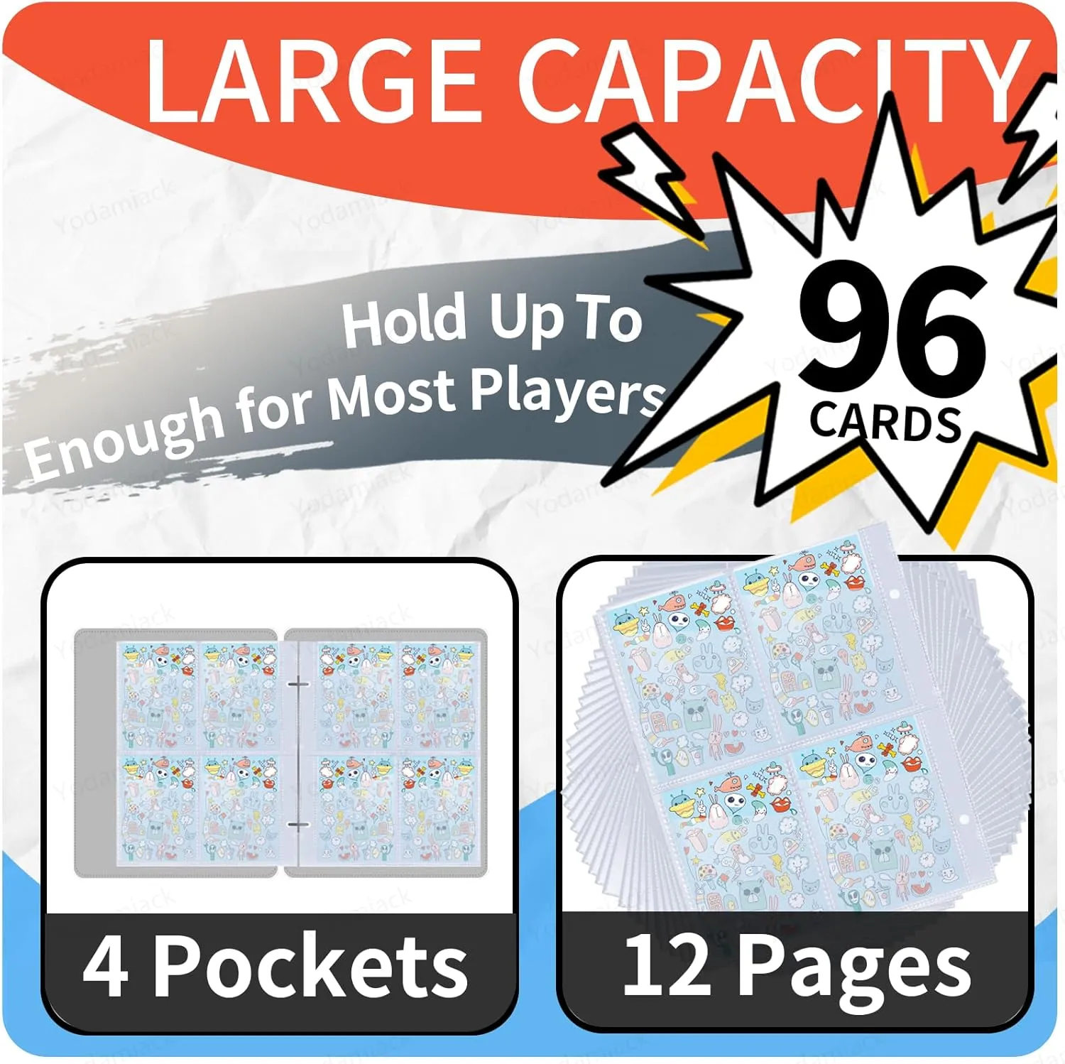 Card Holder for Yoto Cards - 96 Pockets for Yoto Player & Mini Audiobook Cards & Soft Portable Folder with Zipper, Card Binder Holder with 12 Removable Sleeves (Orange)