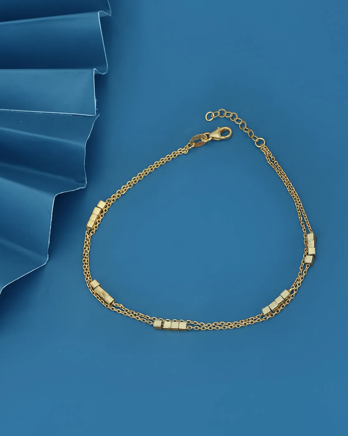 Carlton London 18Kt Gold Plated Double Layer Anklet With Square Beads