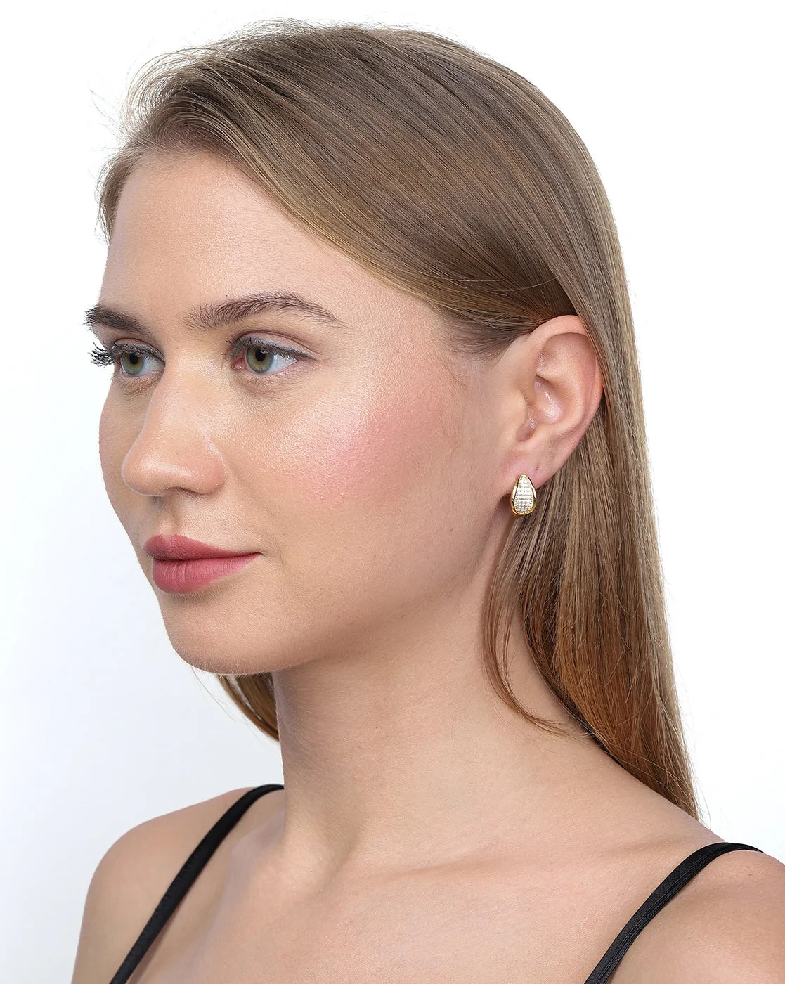 Carlton London Gold Plated Cz Contemporary Huggie Hoop Earring For Women