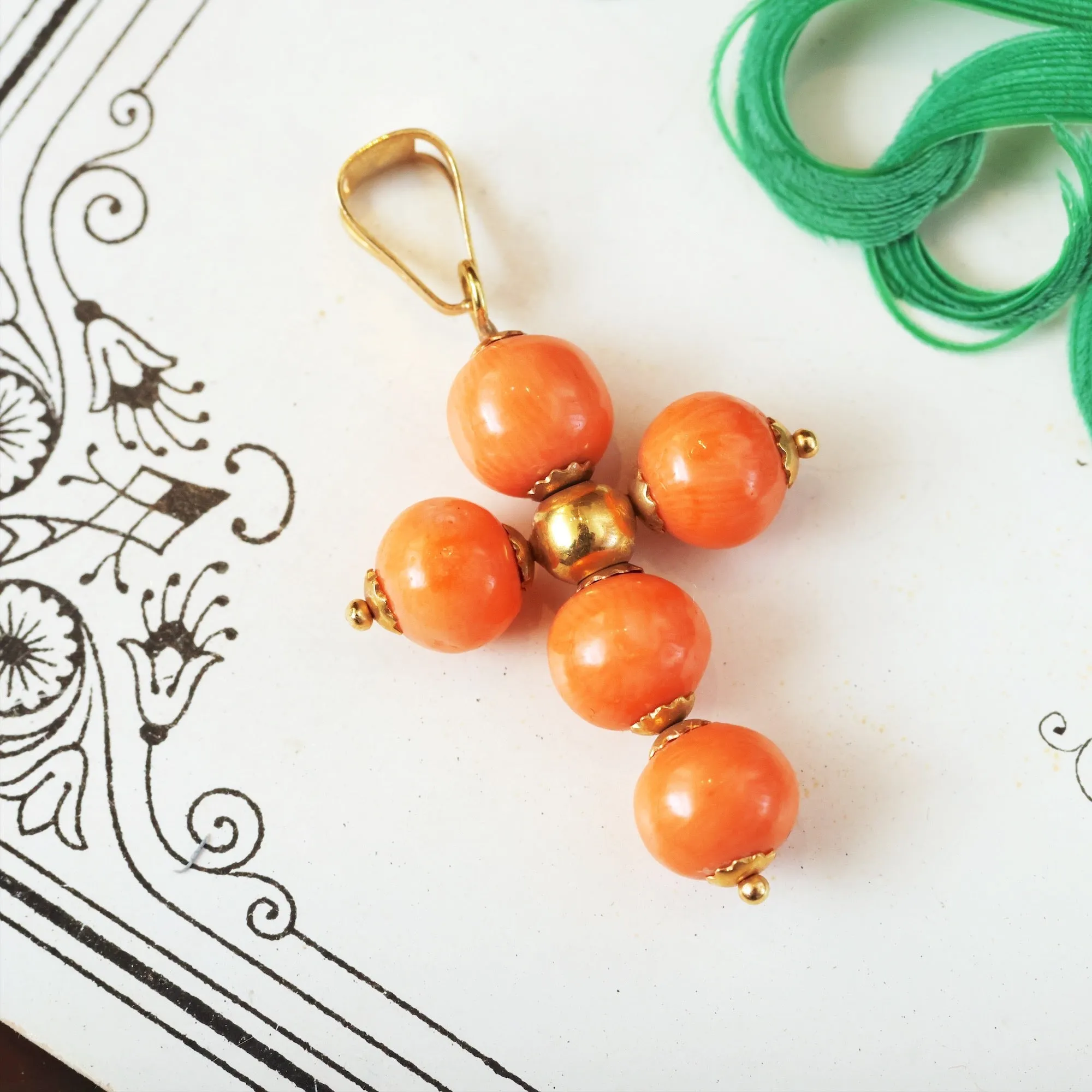 Charming Beaded Peach Sciacca Coral Cross