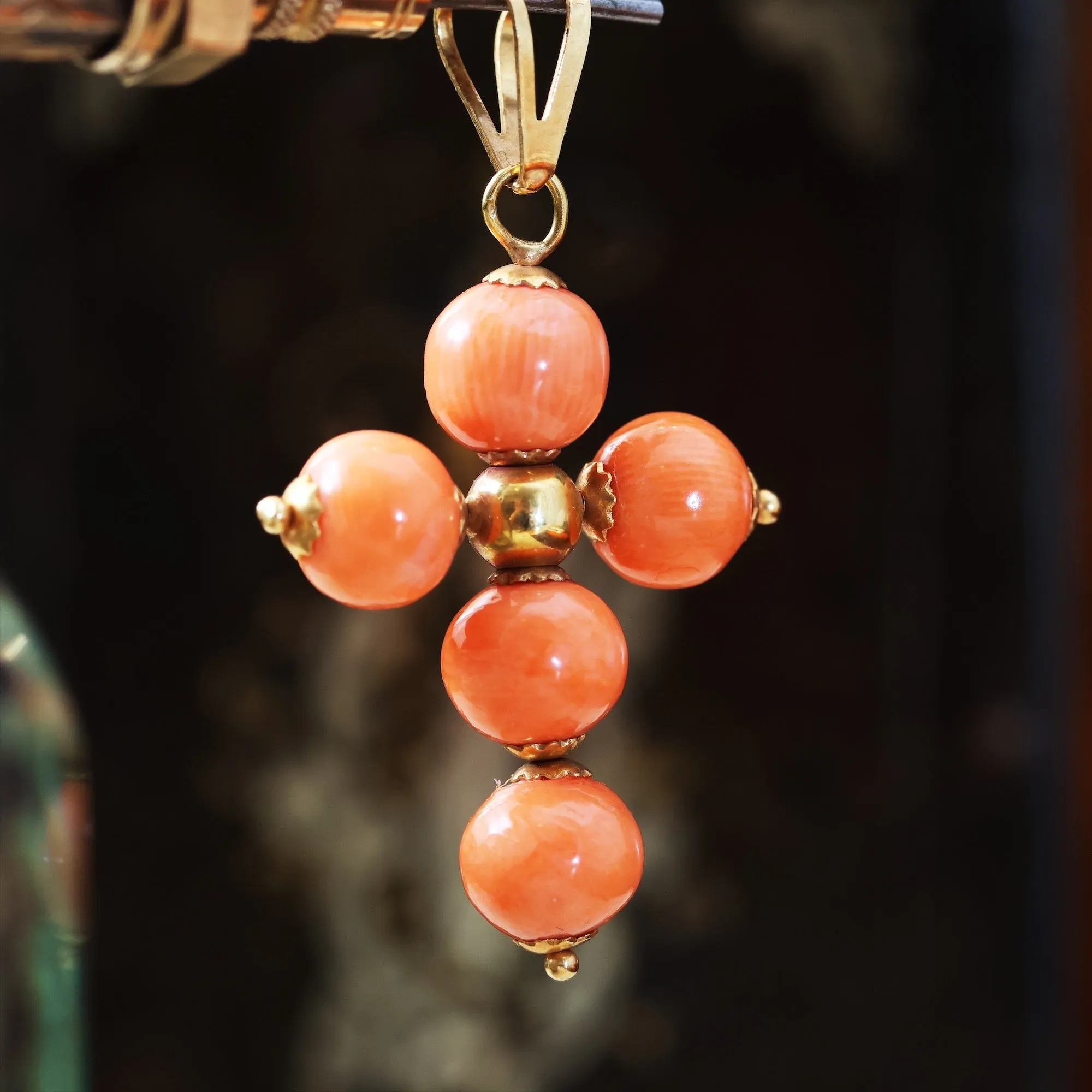 Charming Beaded Peach Sciacca Coral Cross