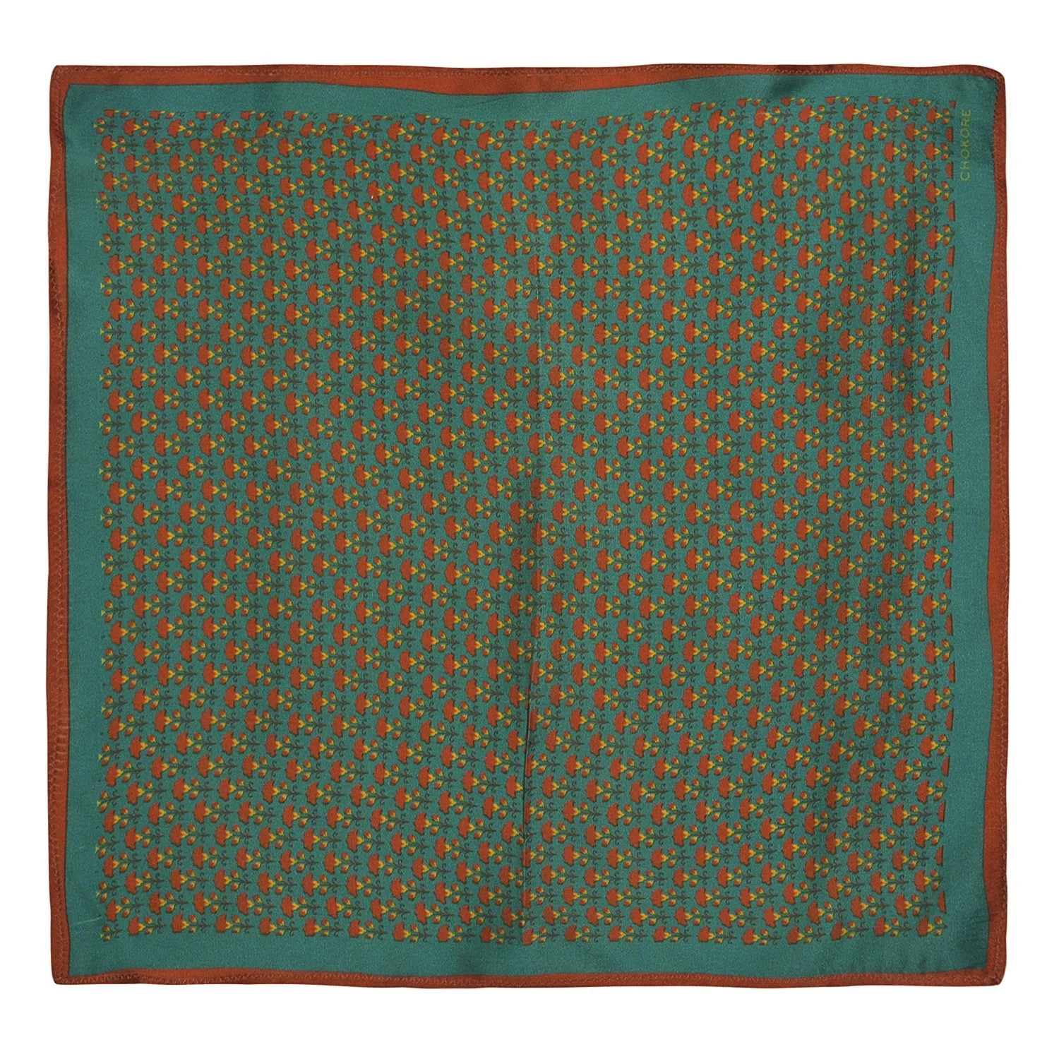 Chokore Dark Sea Green Silk Pocket Square -Indian At Heart line