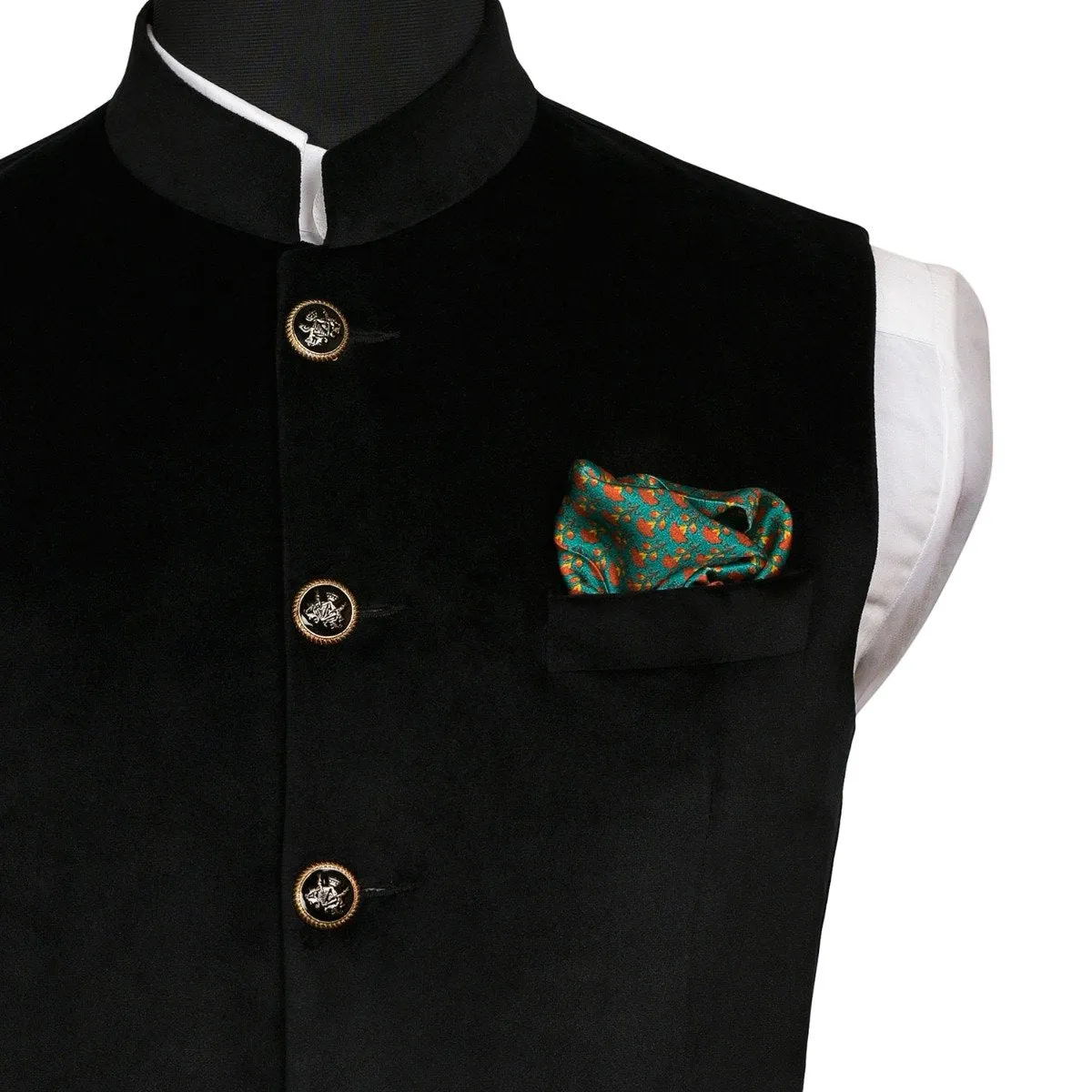 Chokore Dark Sea Green Silk Pocket Square -Indian At Heart line