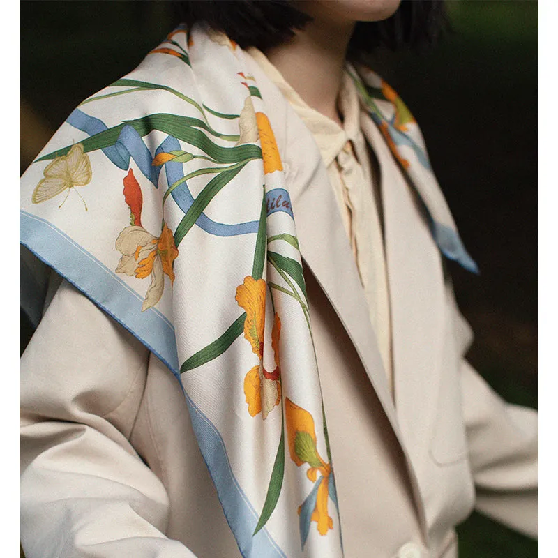 Chowxiaodou 16 Momme Iris Silk Twill Large Square Scarf 90*90