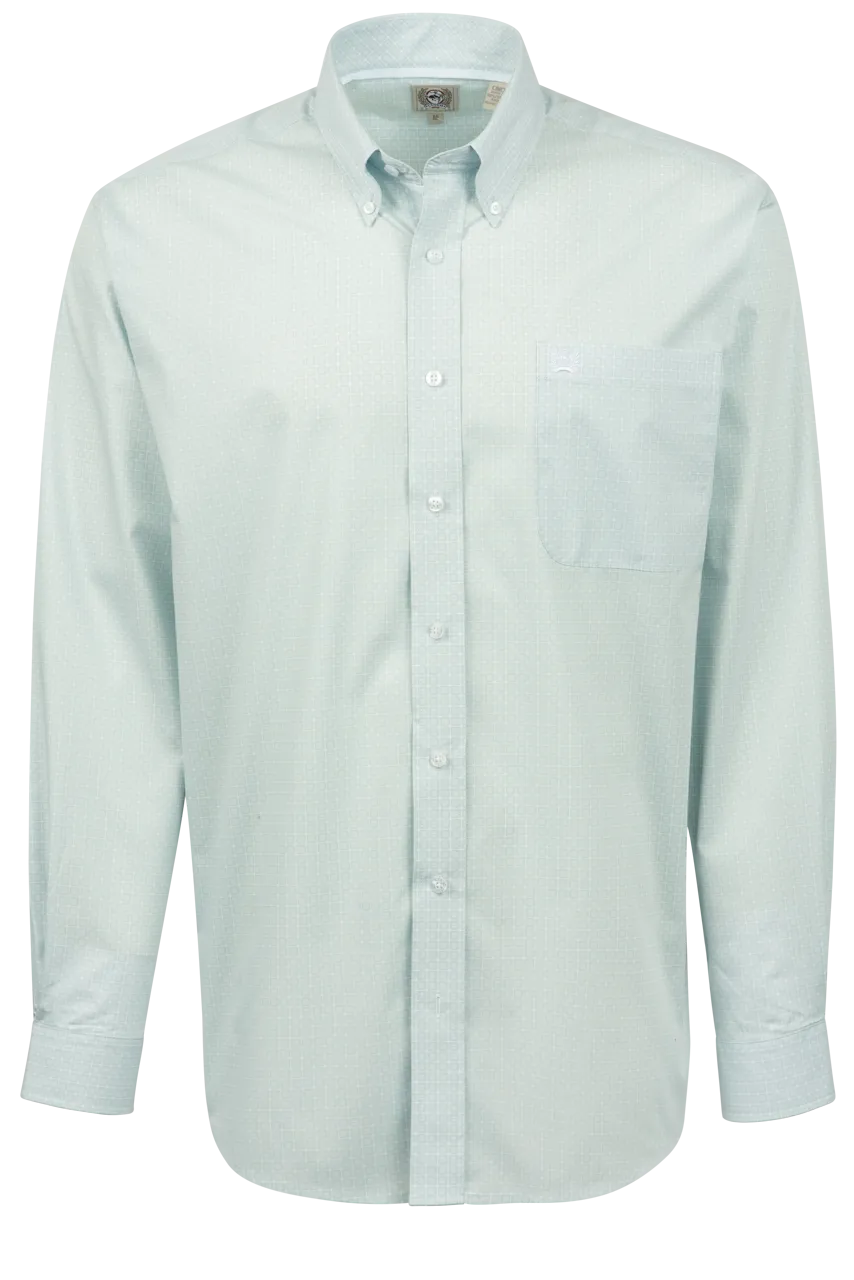 Cinch Printed Cube Button-Front Shirt - Light Blue