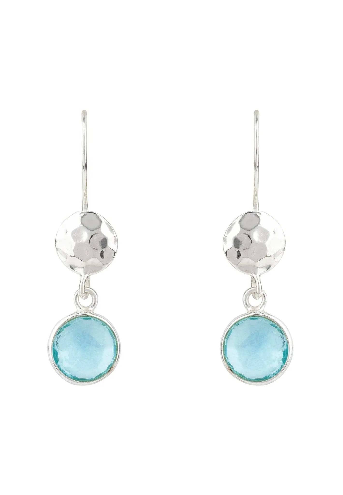Circle & Hammer Earrings Silver Blue Topaz