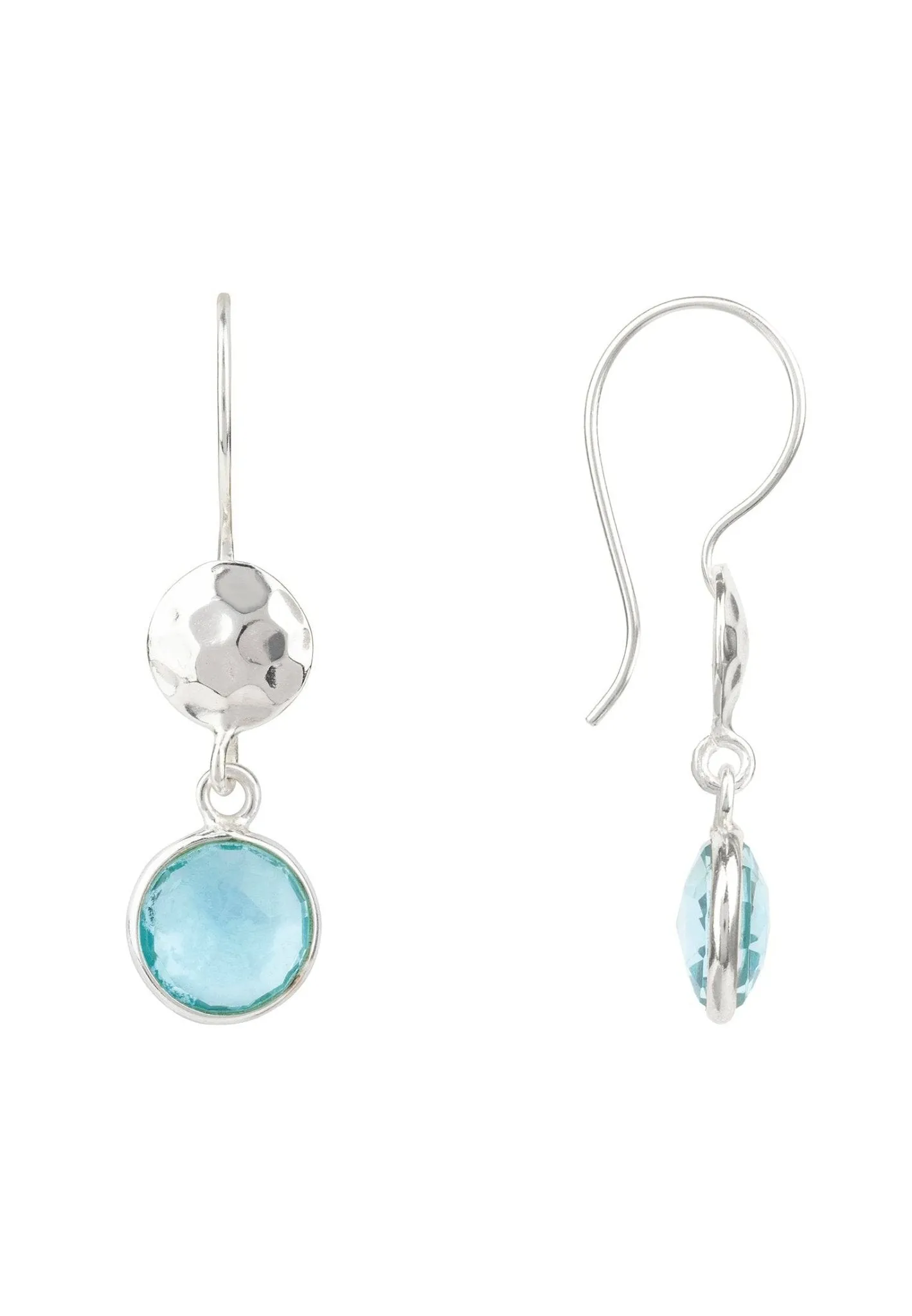 Circle & Hammer Earrings Silver Blue Topaz