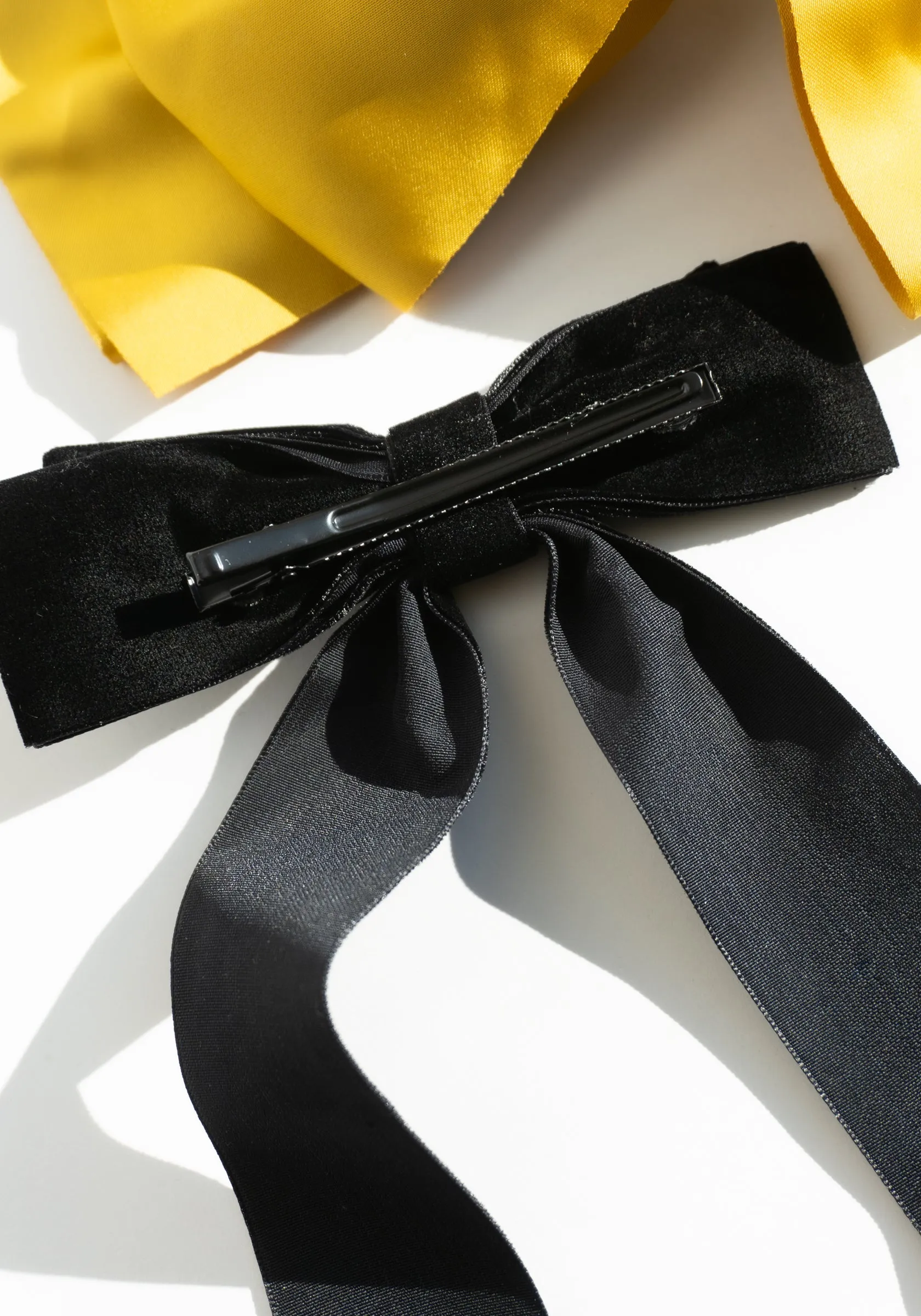 Classic Velvet Hair Bow Barrette in Black