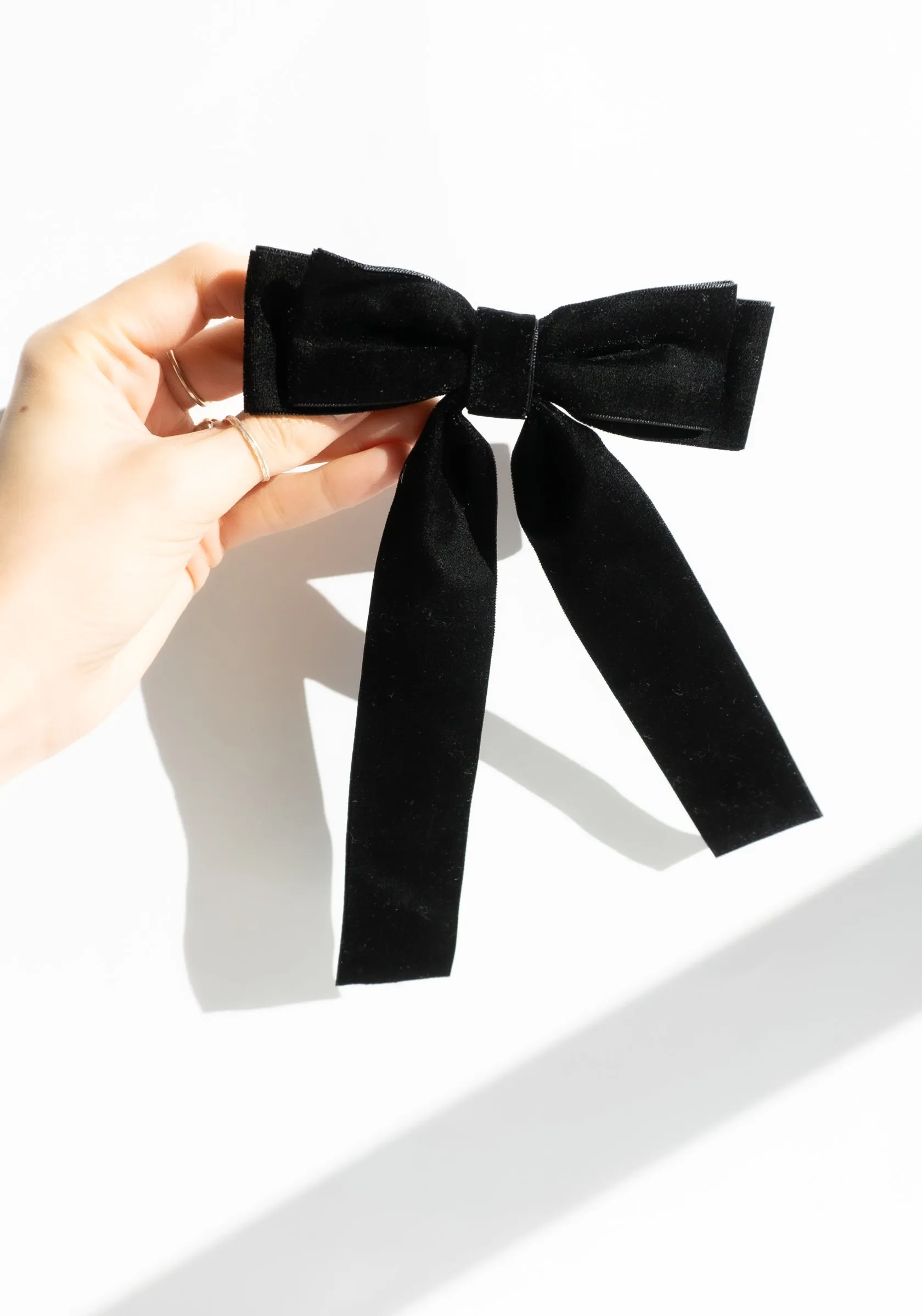 Classic Velvet Hair Bow Barrette in Black