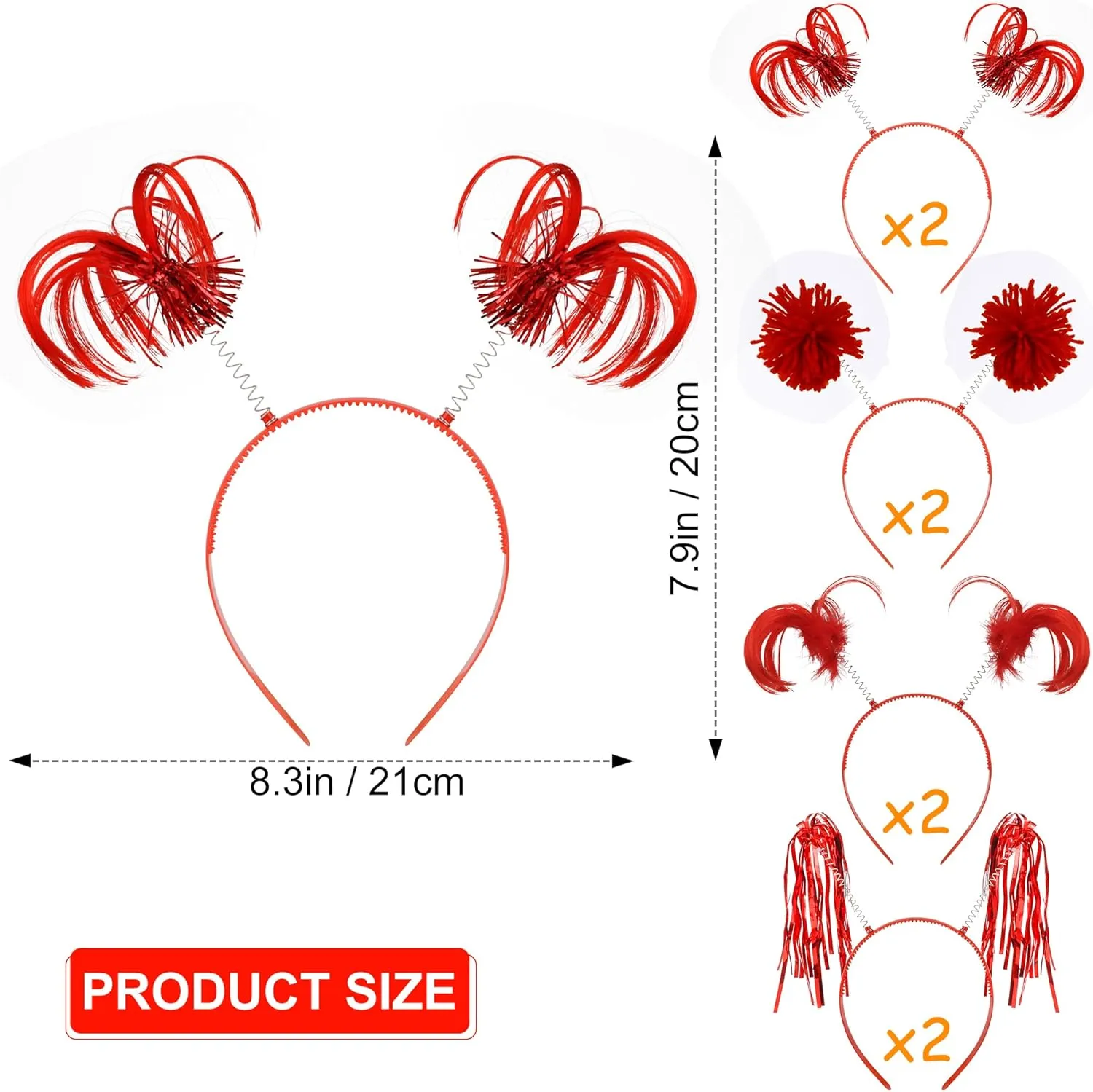 COCIDE 8Pcs Pom Pom Headbands Party Headbands Tinsel Wrapped Ponytails Headbopper Headwear for Birthday Festival