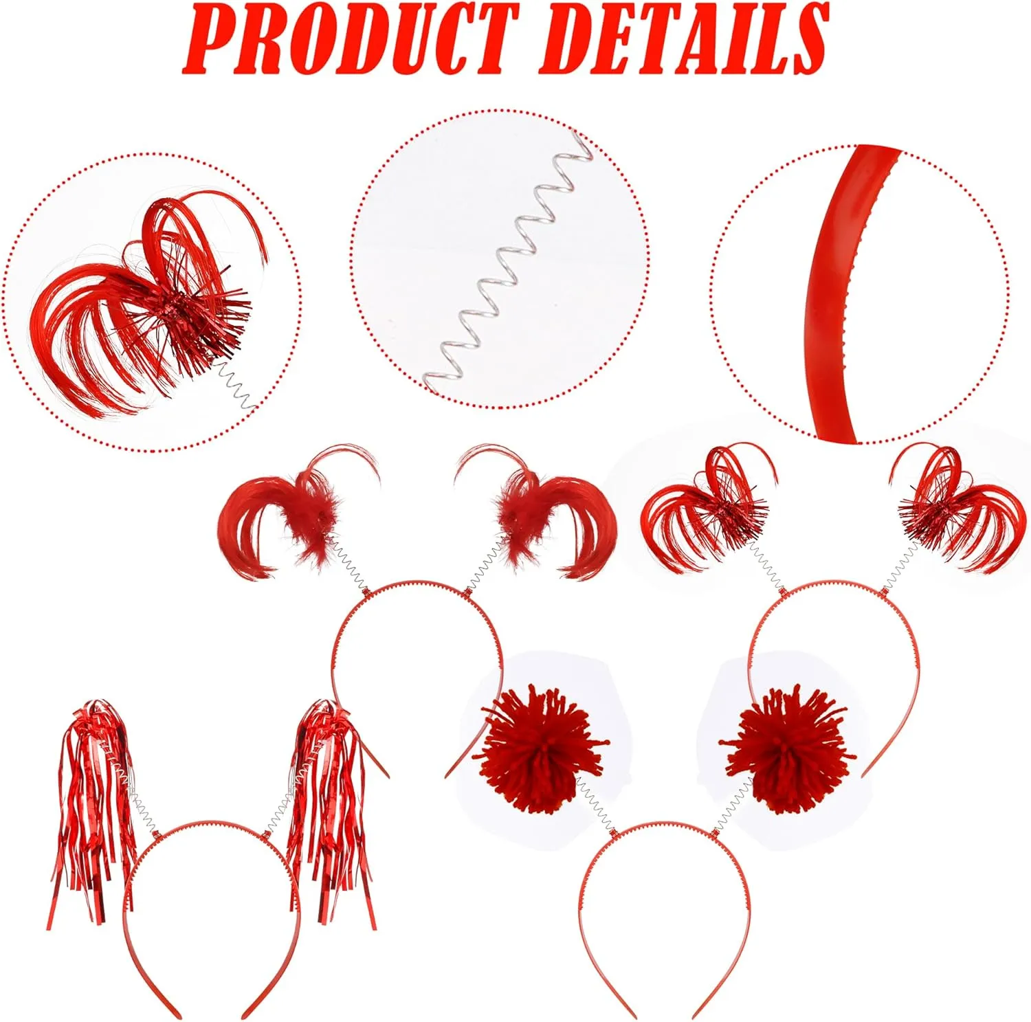 COCIDE 8Pcs Pom Pom Headbands Party Headbands Tinsel Wrapped Ponytails Headbopper Headwear for Birthday Festival
