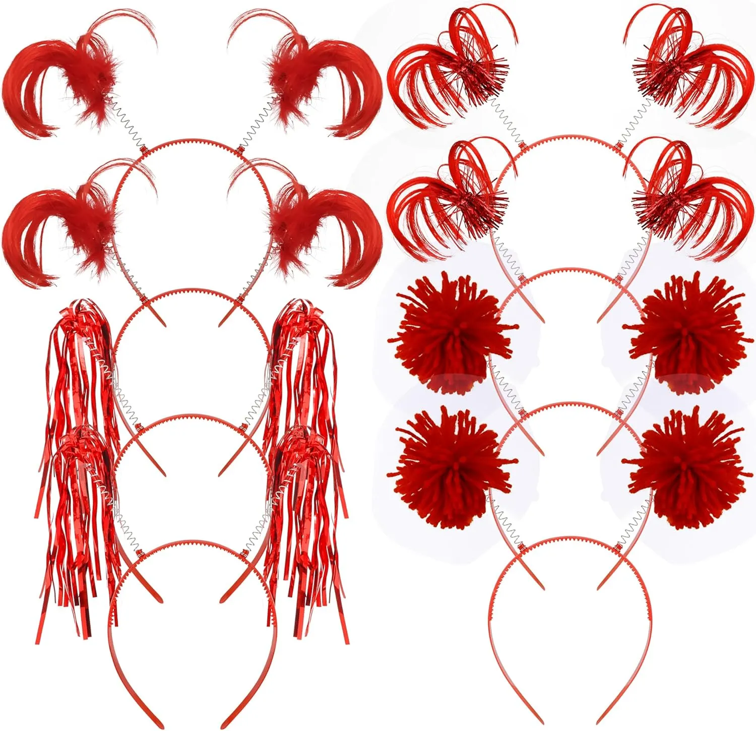 COCIDE 8Pcs Pom Pom Headbands Party Headbands Tinsel Wrapped Ponytails Headbopper Headwear for Birthday Festival