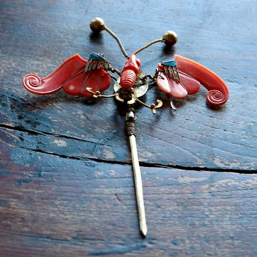 Collectors Coral and Tian-Tsui Hair Pin