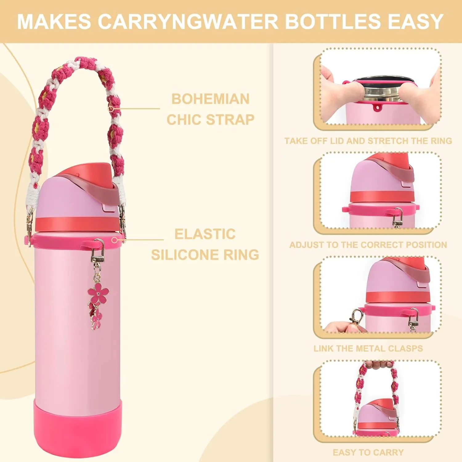 Comprehensive Compatible Owala Accessories Set: Silicone Boot for 24oz & 32oz Bottles, Water Bottle Handle Strap, Bottle Seal Ring, Replacement Stopper, Charms, Compatible Owala FreeSip