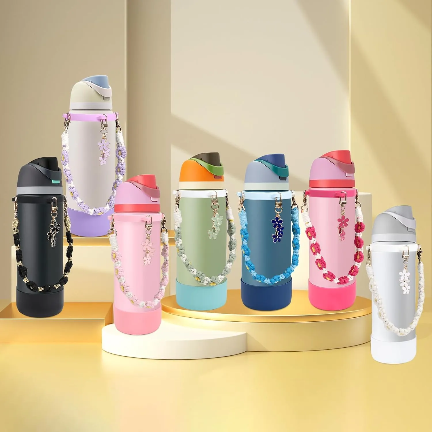 Comprehensive Compatible Owala Accessories Set: Silicone Boot for 24oz & 32oz Bottles, Water Bottle Handle Strap, Bottle Seal Ring, Replacement Stopper, Charms, Compatible Owala FreeSip
