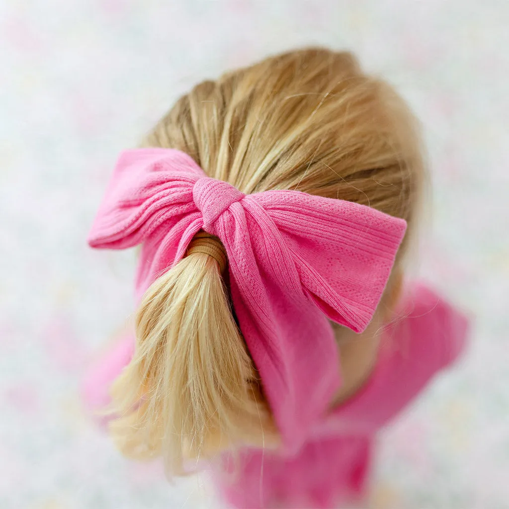 Cruisin' Pink Pointelle Luxe Bow Hair Clip
