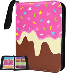 Cute Pink Ice Cream Card Binder, 400 Pocket Card Album for Girls Gifts, Pink Chocolate Ice Cream Trading Game Card Holder Album for Standard Size Cards, Collectible Game Collection Case