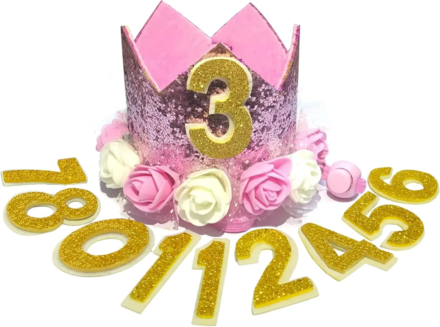 Dog Birthday Hat Adjustable Reusable Crown for Dogs Cats Puppy Kitten Birthday Party Headband with Numbers(Pink)