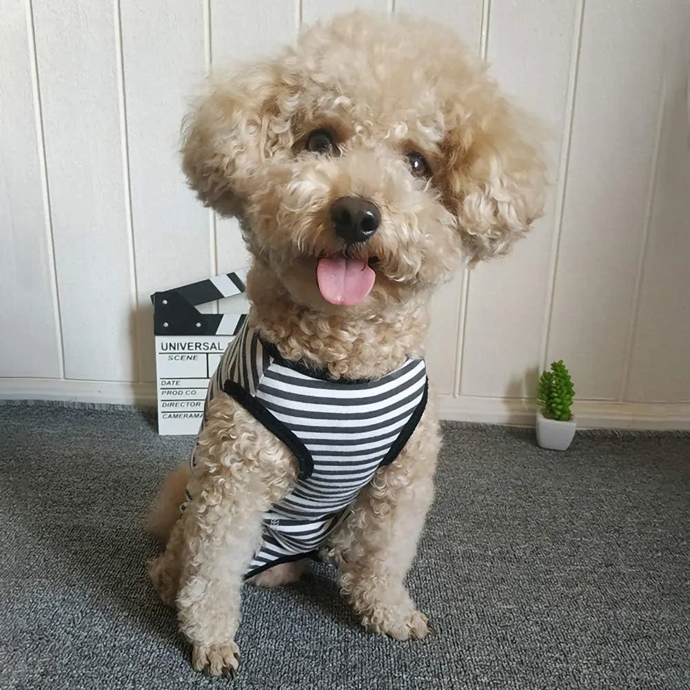 Dogs Recovery Suit Post Surgery Shirt for Puppy, Wound Protective Clothes for Little Animals(Black White Stripe-s)