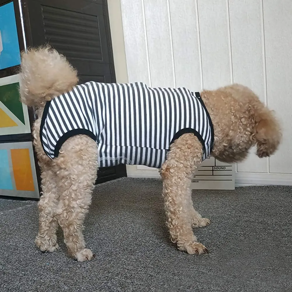 Dogs Recovery Suit Post Surgery Shirt for Puppy, Wound Protective Clothes for Little Animals(Black White Stripe-s)