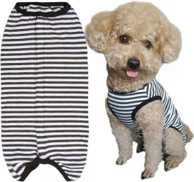 Dogs Recovery Suit Post Surgery Shirt for Puppy, Wound Protective Clothes for Little Animals(Black White Stripe-s)