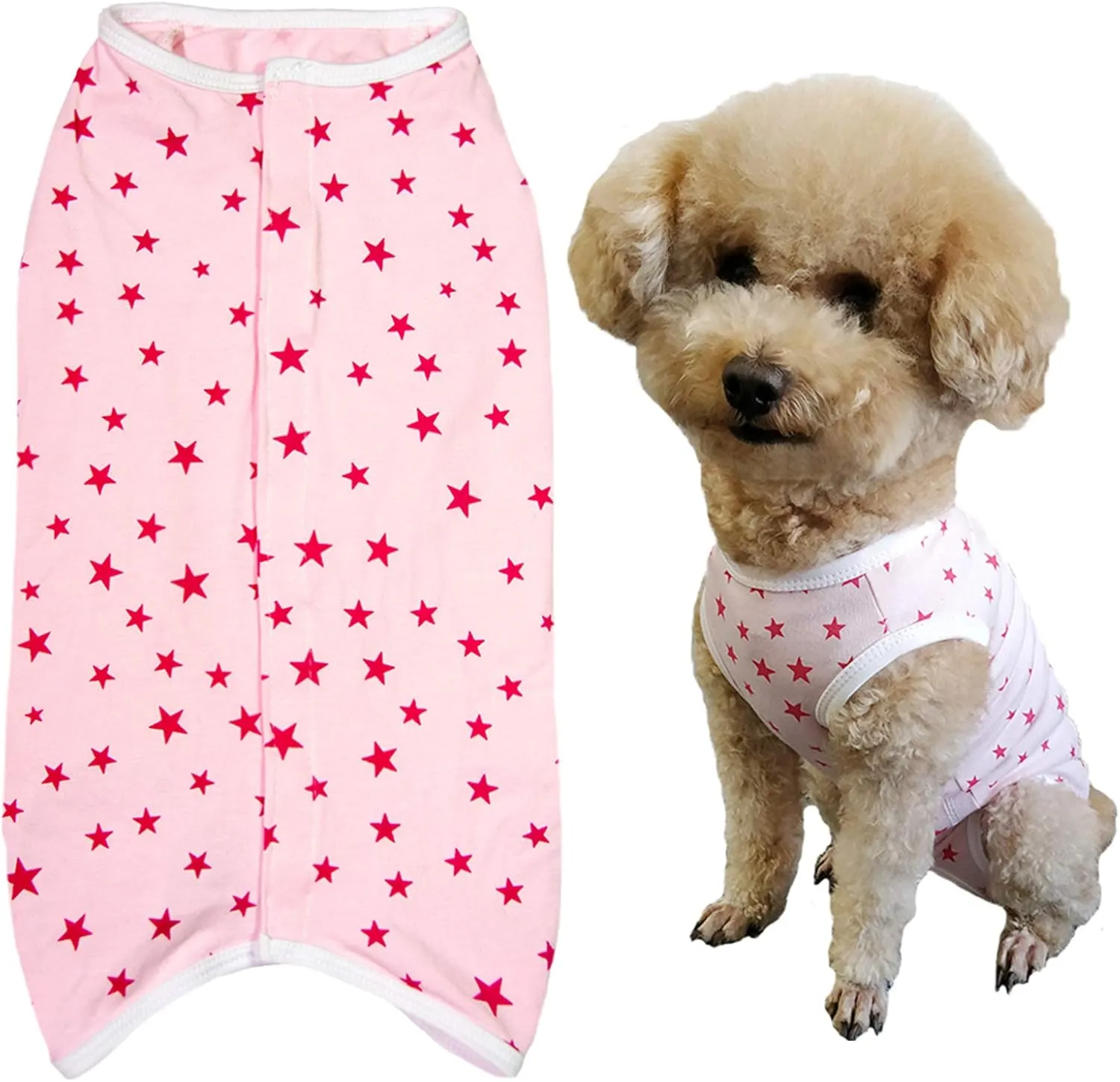 Dogs Recovery Suit Post Surgery Shirt for Puppy, Wound Protective Clothes for Little Animals(Pink Stars-s)