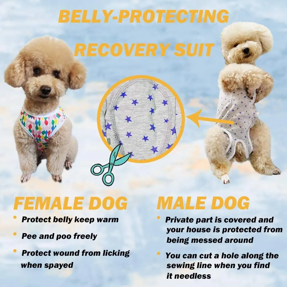 Dogs Recovery Suit Post Surgery Shirt for Puppy, Wound Protective Clothes for Little Animals(Pink Stars-s)