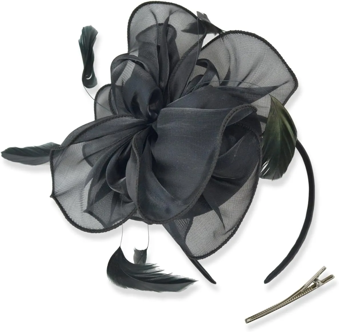 DRESHOW Fascinators Hat Tea Party Headwear Ribbons Feathers on a Headband and a Clip for Girls and Women