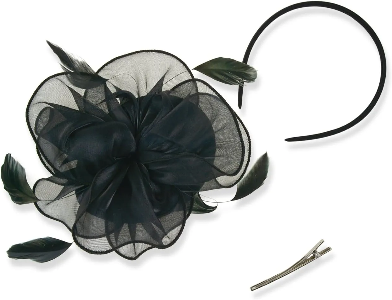 DRESHOW Fascinators Hat Tea Party Headwear Ribbons Feathers on a Headband and a Clip for Girls and Women