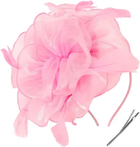 DRESHOW Fascinators Hat Tea Party Headwear Ribbons Feathers on a Headband and a Clip for Girls and Women