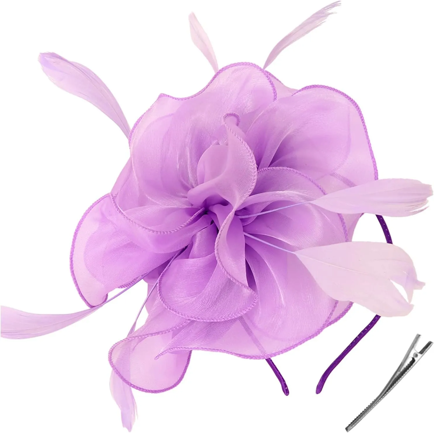 DRESHOW Fascinators Hat Tea Party Headwear Ribbons Feathers on a Headband and a Clip for Girls and Women