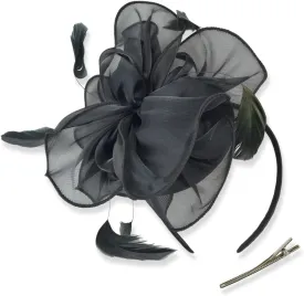 DRESHOW Fascinators Hat Tea Party Headwear Ribbons Feathers on a Headband and a Clip for Girls and Women