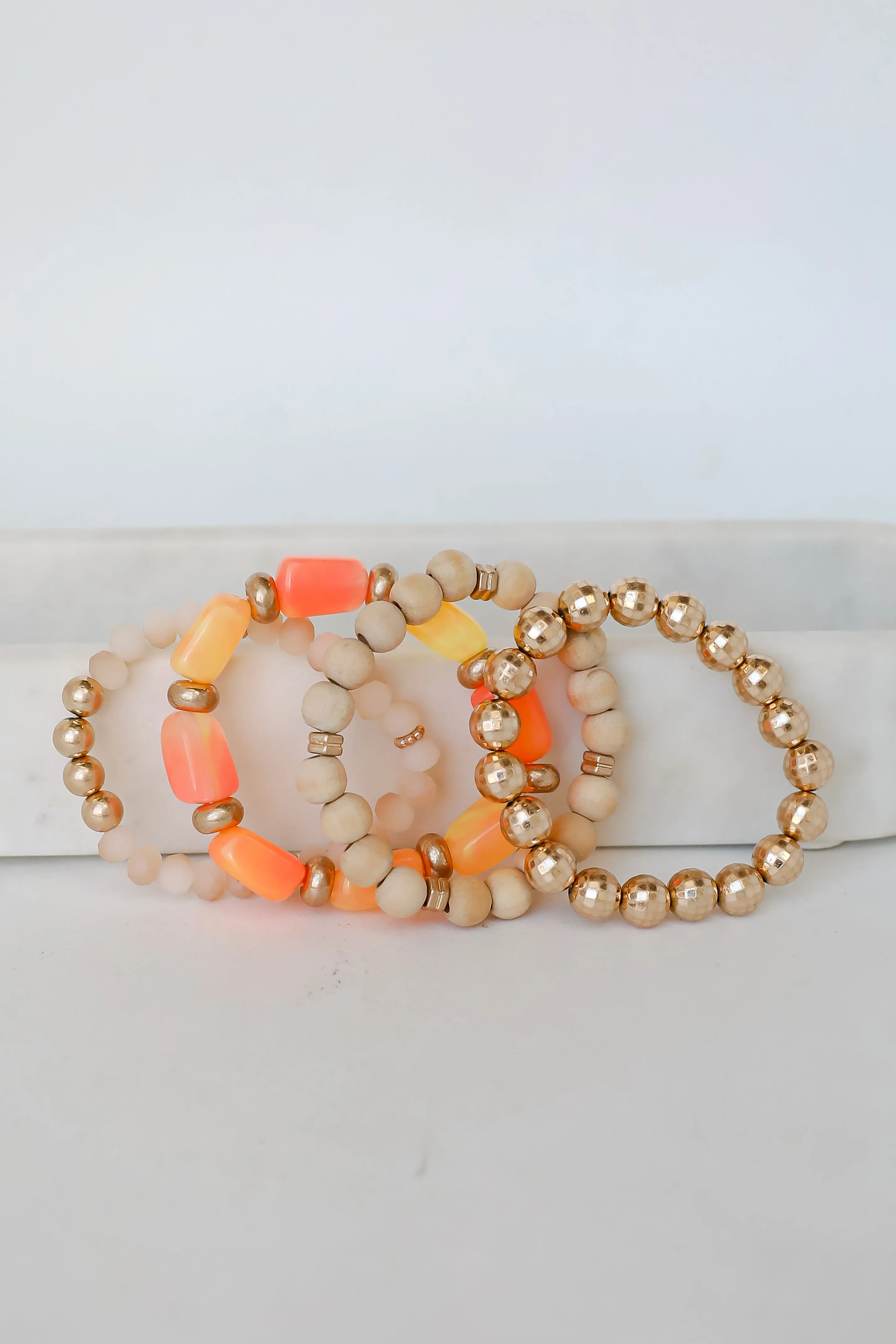 Ellie Orange Beaded Bracelet Set