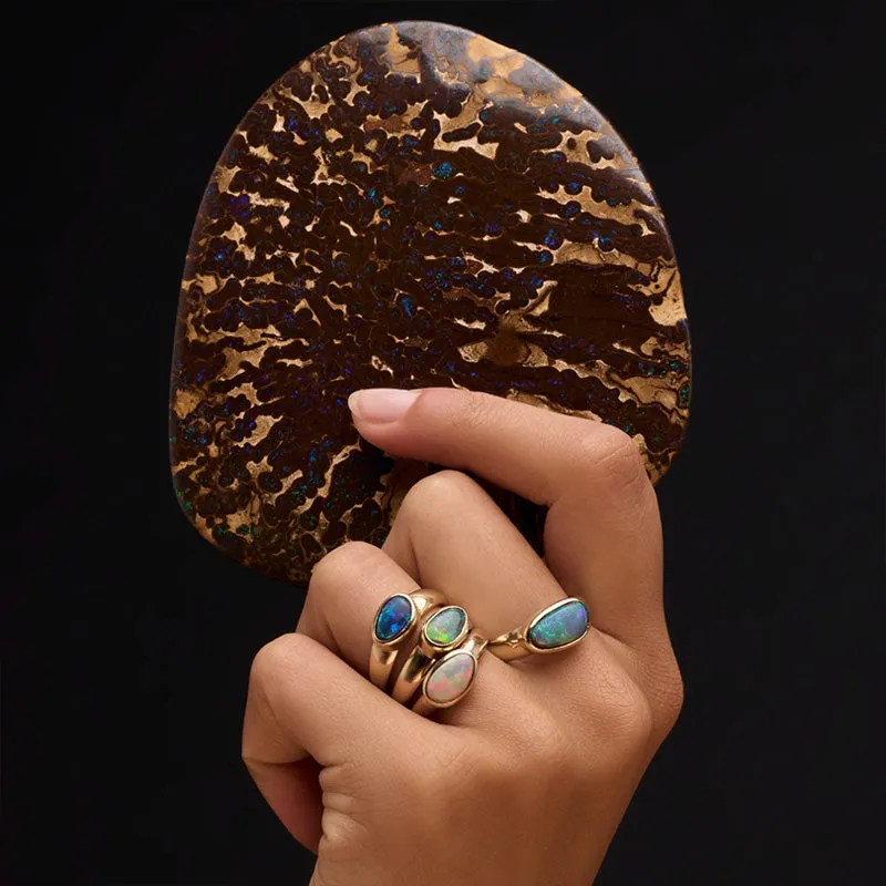 Ellipse Asymmetric Ring, Black Opal, 9kt Yellow Gold