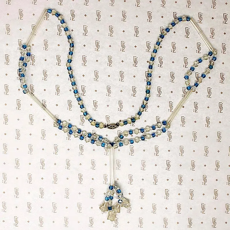Flapper Blue & White Bead Sautoir Necklace