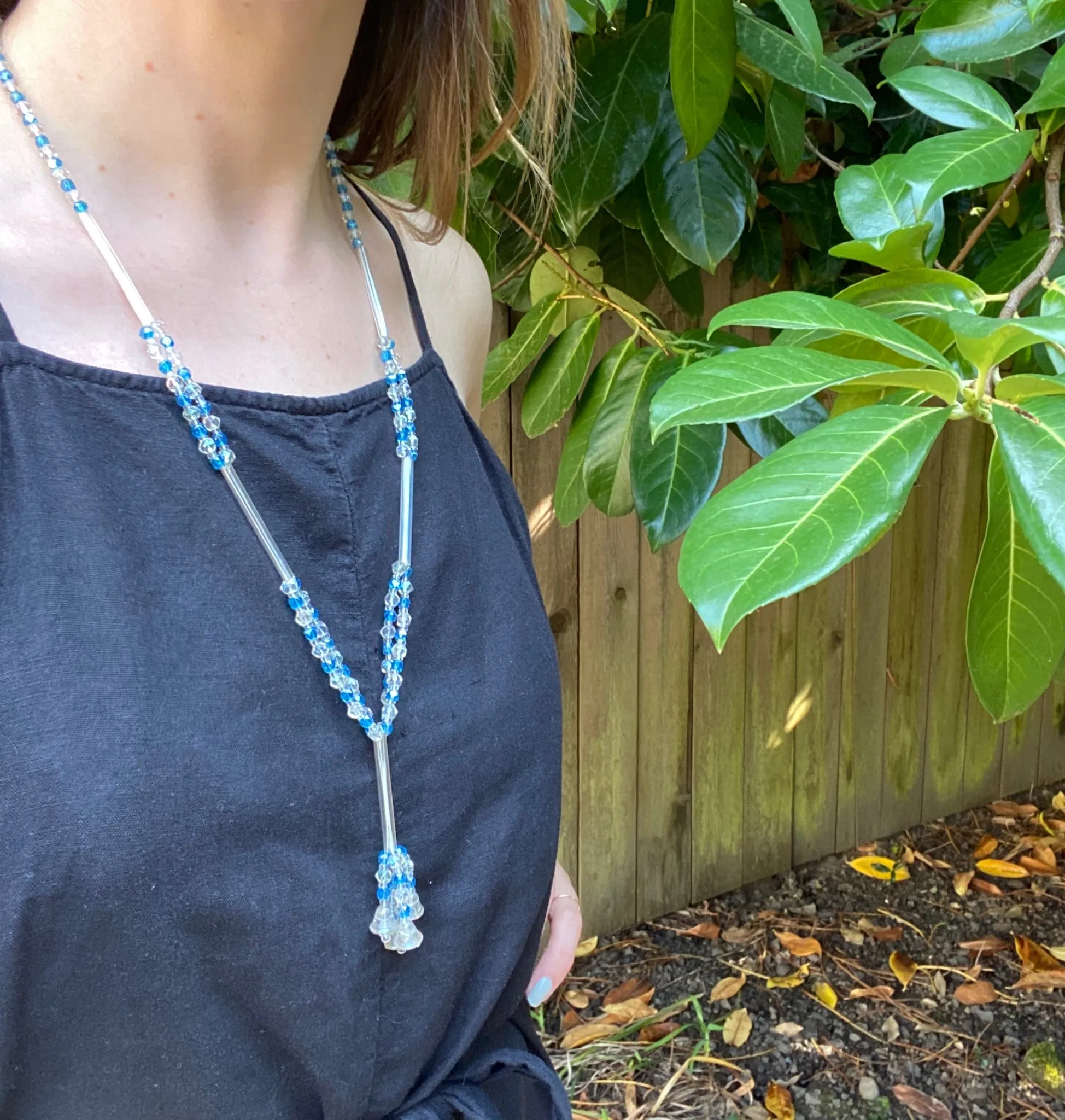 Flapper Blue & White Bead Sautoir Necklace